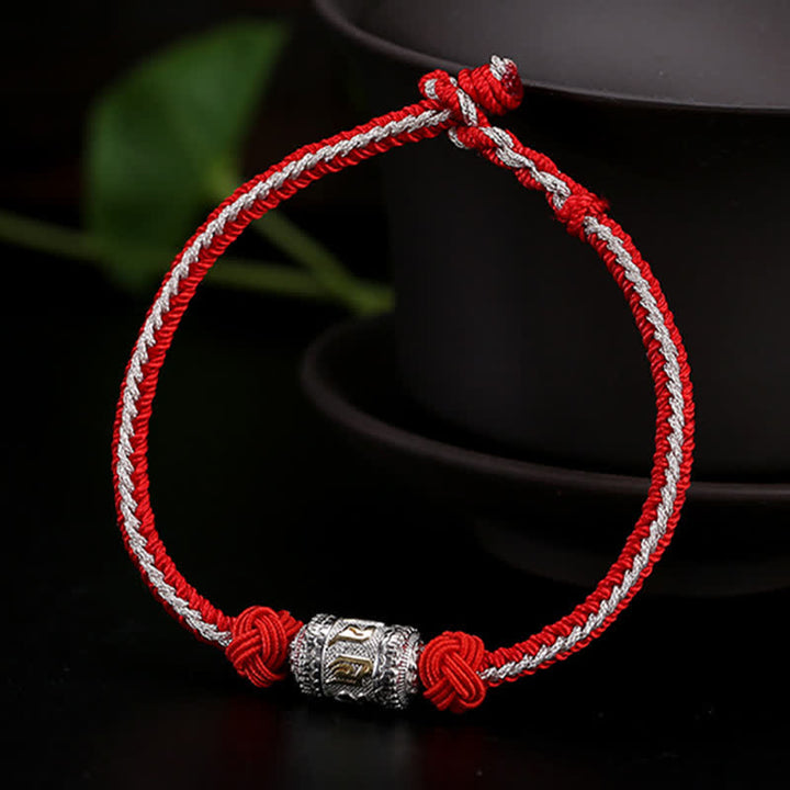 Braccialetto con corda rossa, in argento sterling 925, con ruota di preghiera Om Mani Padme Hum, con Buddha Stones e forza