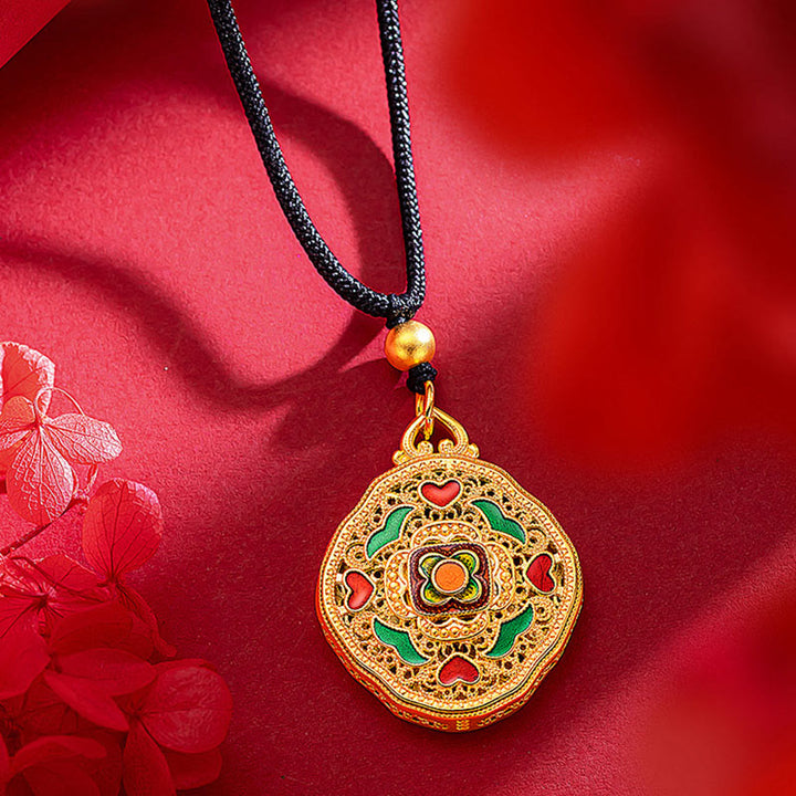 Collana con ciondolo Buddha Stones Flower Love Heart Rame Wealth