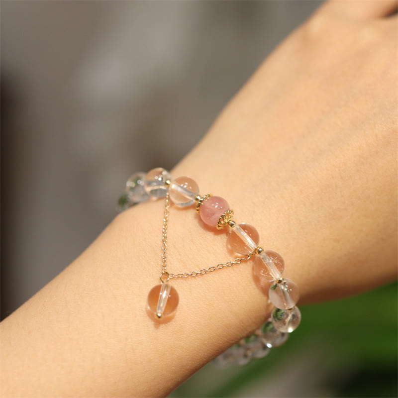 Braccialetto di coppia di colore Yin Yang con protezione in cristallo bianco e cristallo rosa con lucentezza argentata naturale