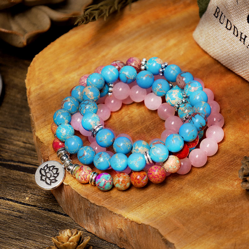 Buddha Stones Tibetano Viola Miano Perline Vere Armonia Loto Mala