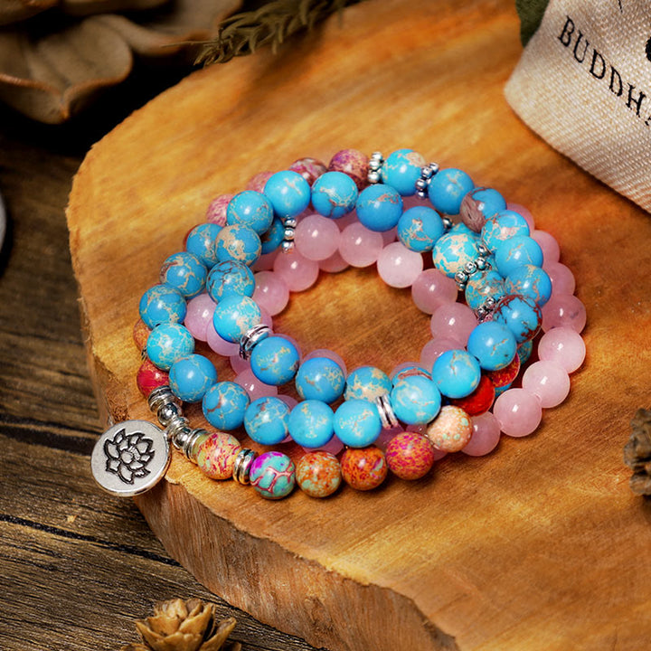 Buddha Stones Tibetano Viola Miano Perline Vere Armonia Loto Mala