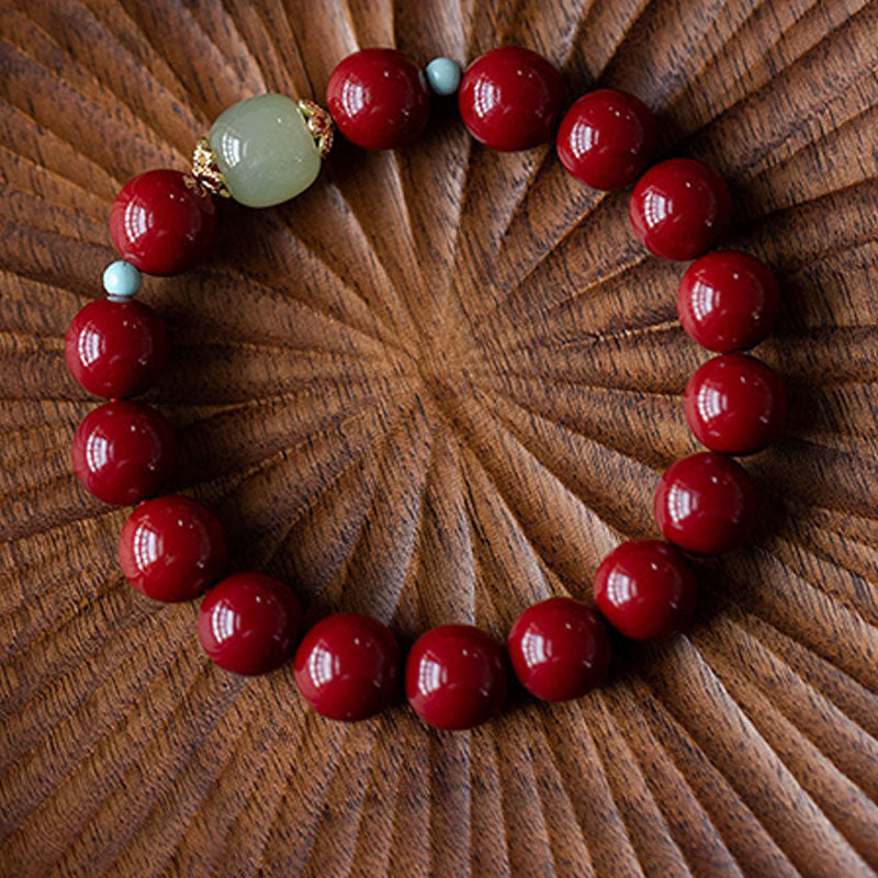 Braccialetto della fortuna Buddha Stones Cinnabar Green Aventurina