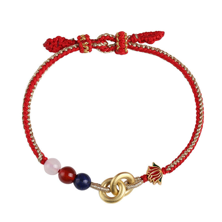 Braccialetto di buon auspicio con fibbia a doppia pace in argento sterling 925 Buddha Stones