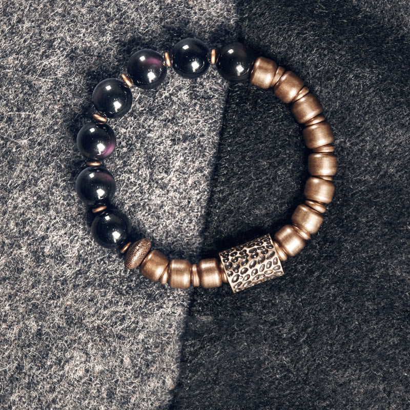 Buddha Stones Pietra di Lava Pietra Arcobaleno Ossidiana Rame Supporto Braccialetto di Guarigione