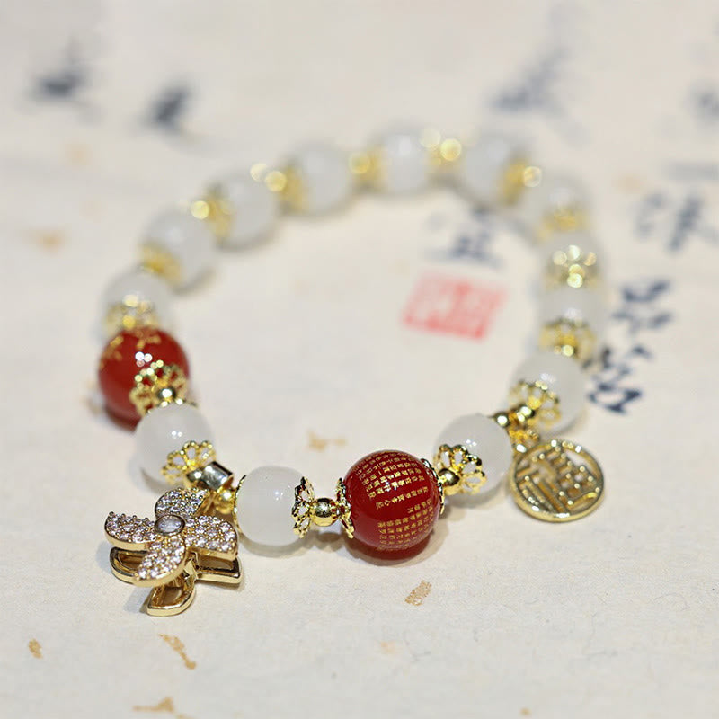 Braccialetto di benedizione con ciondolo a forma di lucchetto cinese con mulino a vento Buddha Stones Fu Character