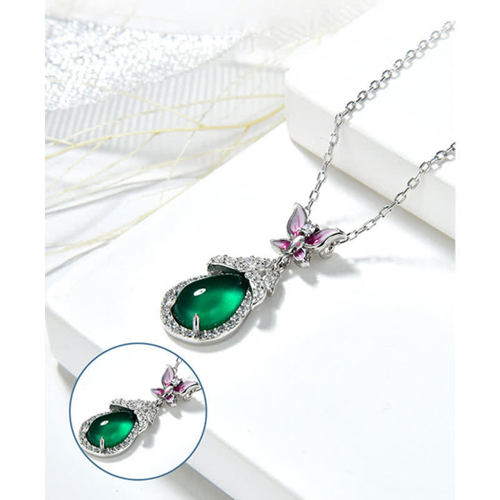 Collana con ciondolo in argento sterling 925, calcedonio verde, farfalla e zircone, coraggio