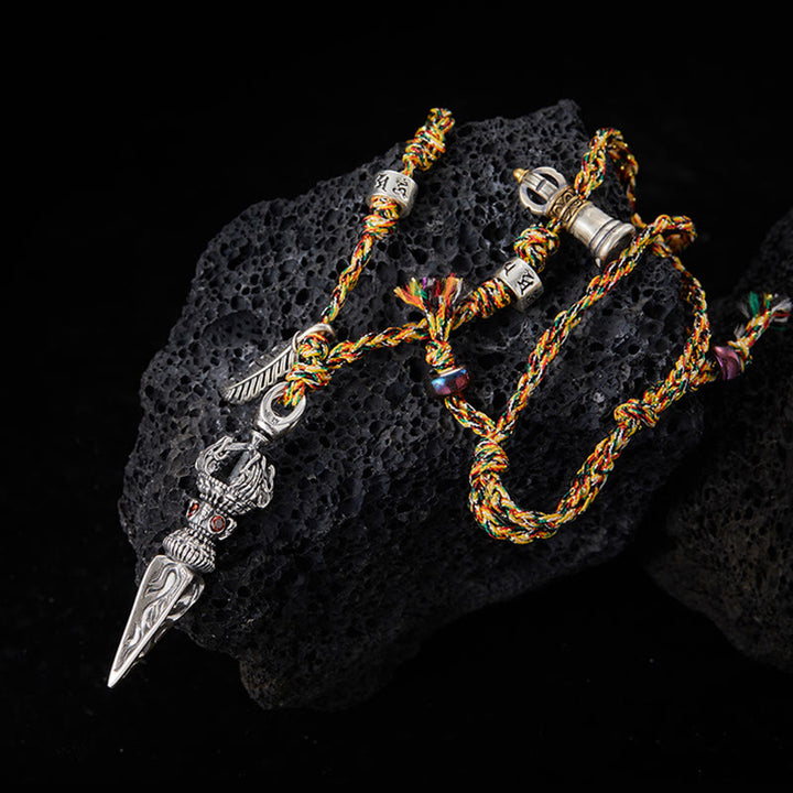 Buddha Stones Tibetano Fatto a Mano 925 Sterling Silver Dorje Vajra Om Mani Padme Hum Piuma Forza Collana Pendente - Dorje/Vajra (Illuminazione ♥ Potere spirituale) - image 1