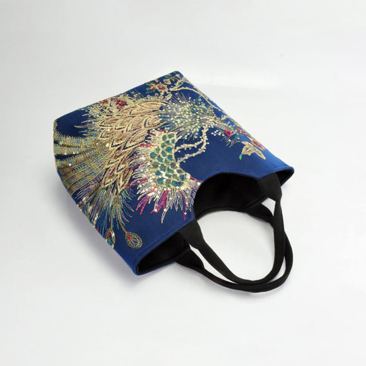 Borsa a tracolla con ricamo a doppia faccia con Buddha Stones e pavone