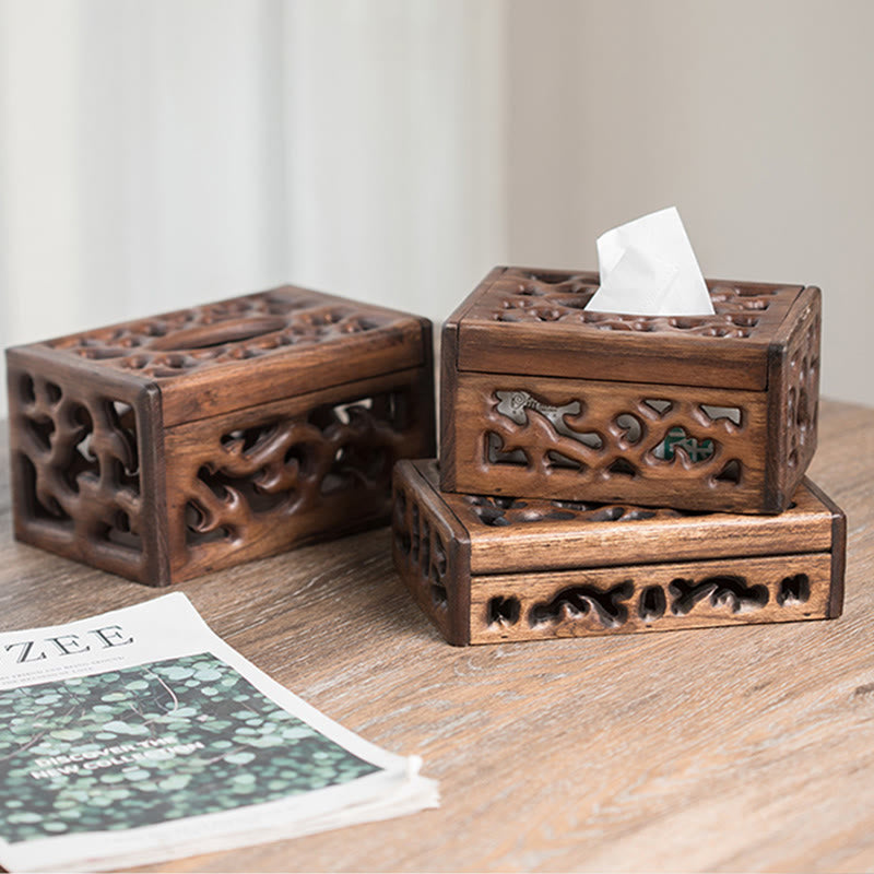 Scatola di fazzoletti in legno retrò Porta fazzoletti in legno inciso Scatole di salviette Decorazione