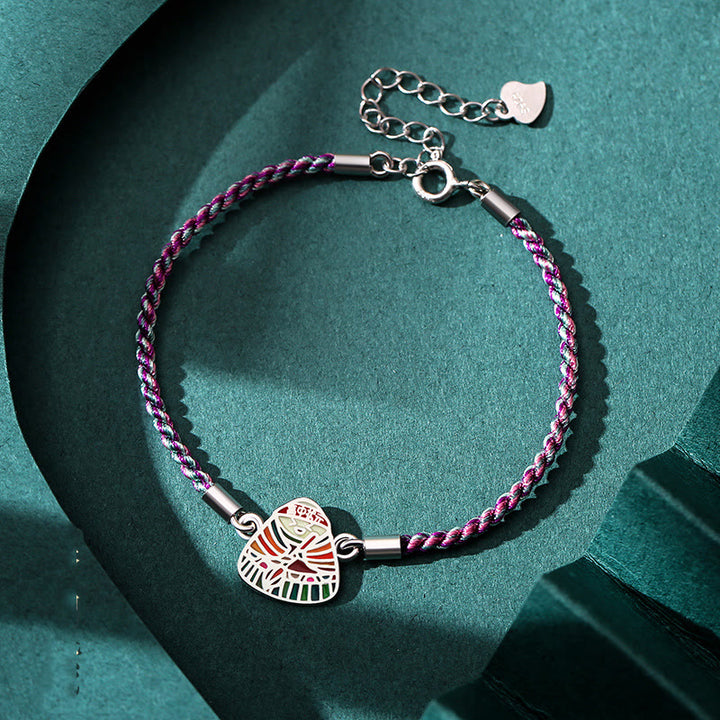 Braccialetto artigianale multicolore con motivo Zongzi in argento sterling 925 Buddha Stones