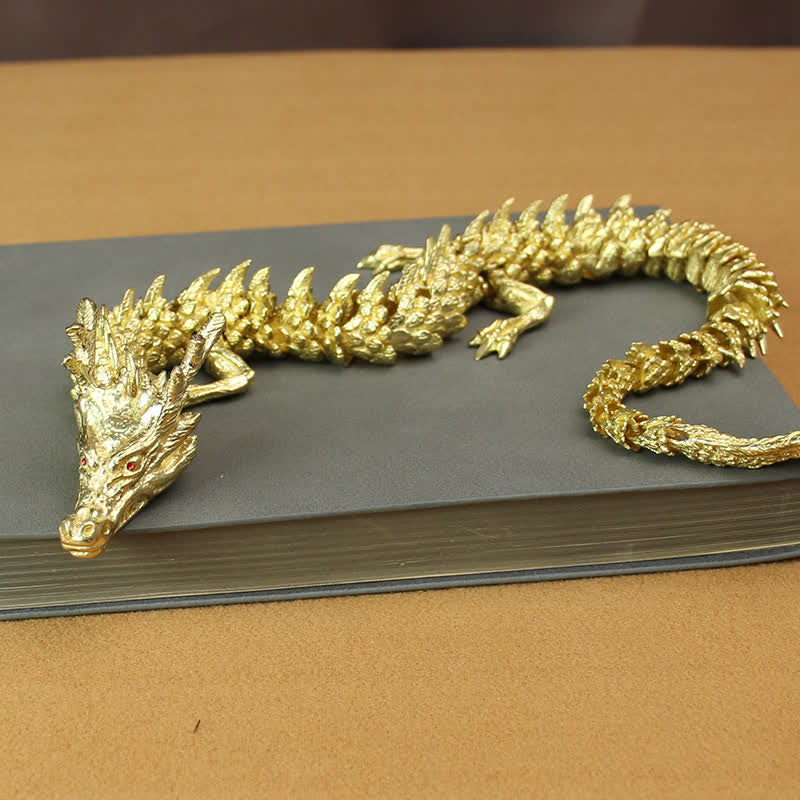 Statua in ottone e rame con drago, ricchezza, fortuna e protezione, decorazione per la casa - Oro - image 7