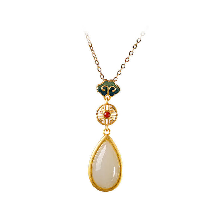 Collana con ciondolo a forma di goccia d'acqua in argento sterling 925 con giada bianca Hetian e bracciale