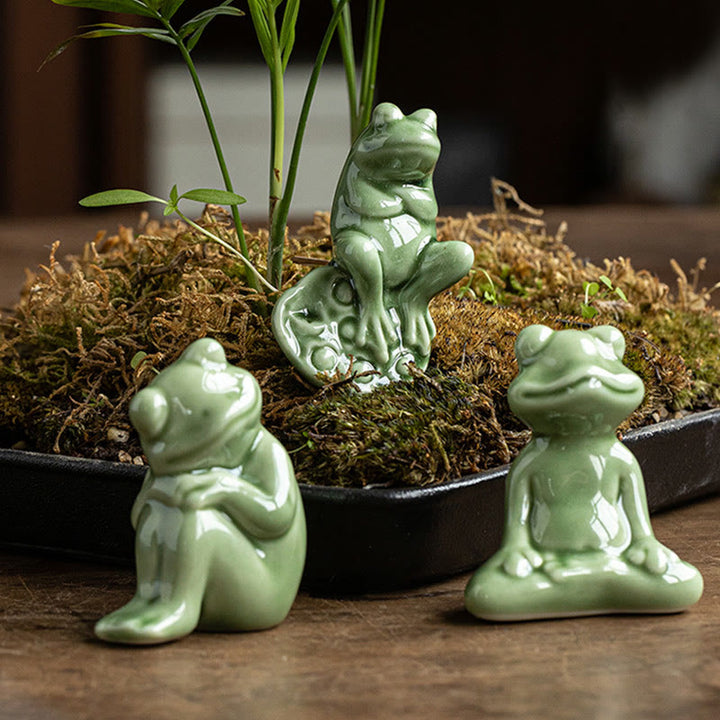 Buddha Stones Mini Piccolo Meditazione Loto Riposo Rana Ceramica Ricchezza Fortuna Casa Tè Animale Domestico Figurina Decorazione