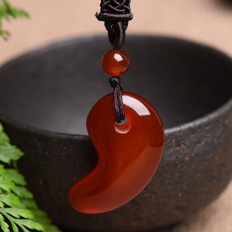 Collana con motivo lunare in agata rossa e agata verde, motivo con luna, calma e sicurezza - Agata rossa - image 2
