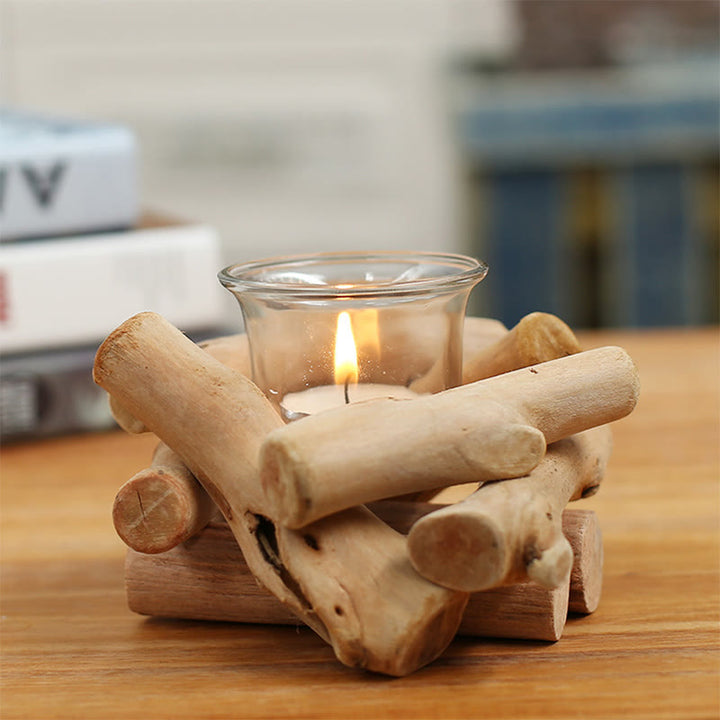 Portacandele in legno con Buddha Stones, decorazione per la casa