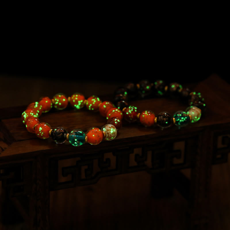 Braccialetto fluorescente con perline di vetro luminoso Liuli Buddha Stones