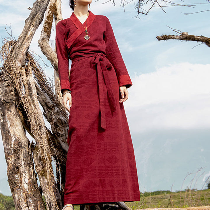 Buddha Stones Tibetan Dress Clothing Lhasa Abito lungo avvolgente Maxi abito Abbigliamento donna