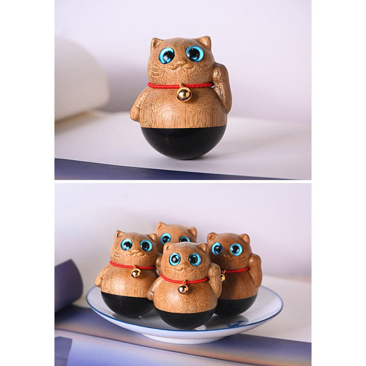 Buddha Stones Mini Gatto Fortunato Gattino Phoebe Zhennan Decorazione di Benedizione del Legno