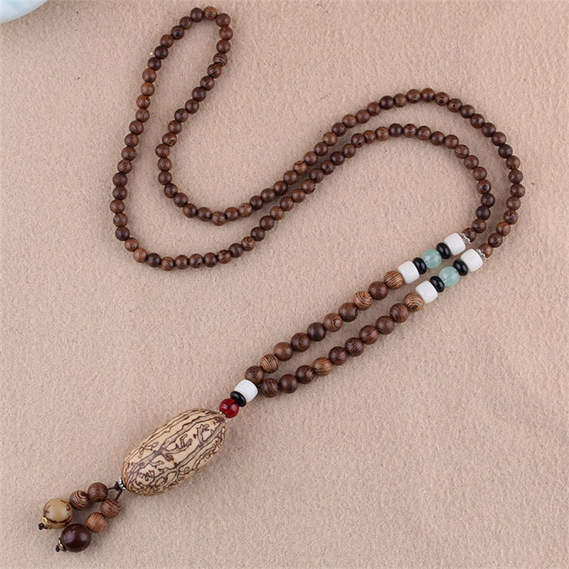 Buddha Stones Tibetano Legno Wenge Bodhi Seme Agata Elefante Collana Pendente Protezione