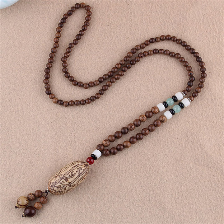 Buddha Stones Tibetano Legno Wenge Bodhi Seme Agata Elefante Collana Pendente Protezione
