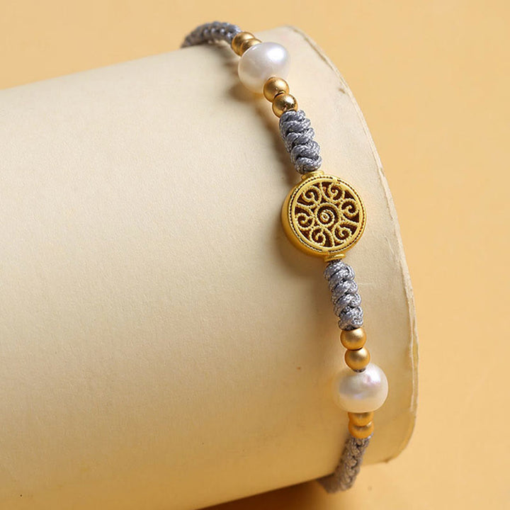 Buddha Stones Moneta di rame Albero della fortuna Perla Fortuna Braccialetto intrecciato in corda blu