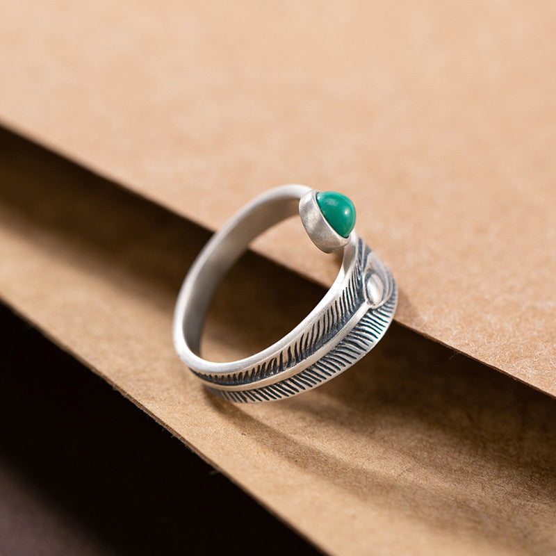 Anello di protezione con perline di malachite in argento sterling 925 Buddha Stones