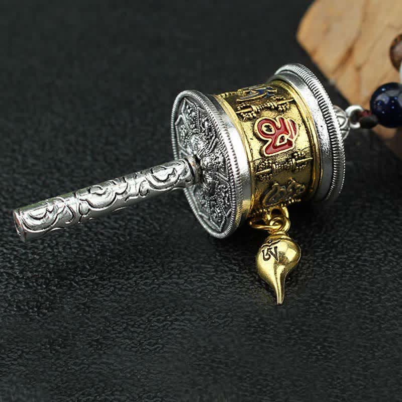 Buddha Stones Tibetano Om Mani Padme Hum Ruota della Preghiera Rotazione Vajra Collana Pendente in Legno - image 10