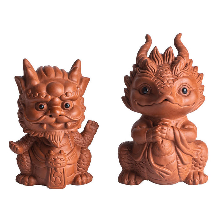 Buddha Stones Fortuna Drago Ricchezza Tè Animale Domestico Figurina Argilla Viola Decorazione
