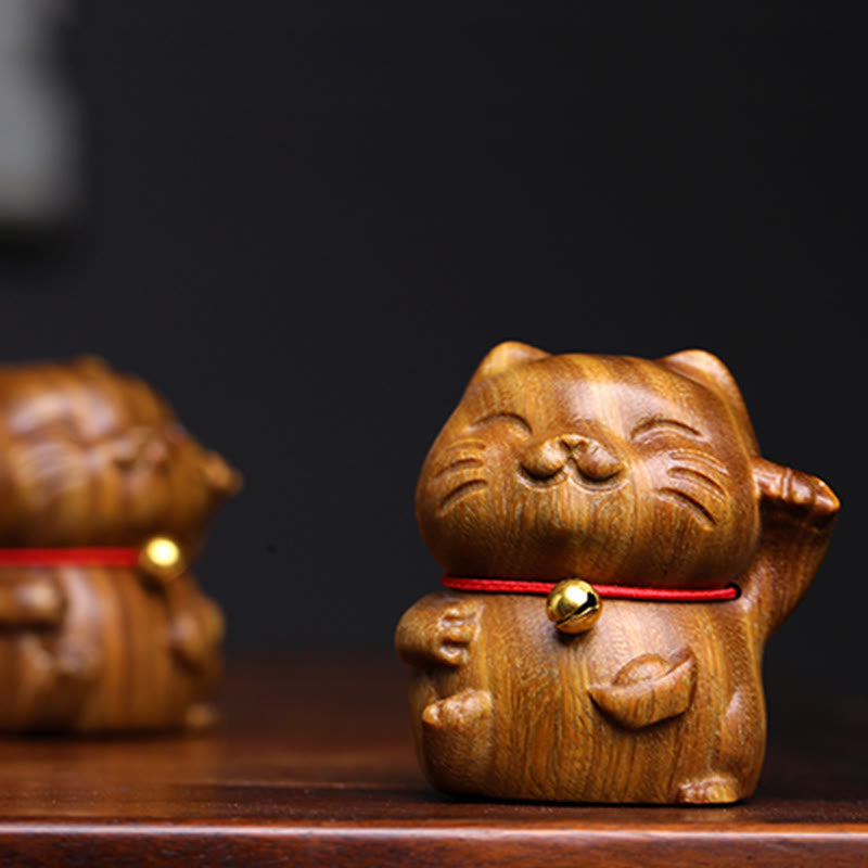 Buddha Stones Sandalo verde Piccolo Mini Carino Gatto Fortunato Pace Decorazioni - image 13