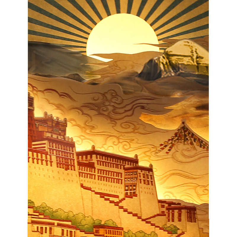 Lampada da tavolo a LED creativa con luci notturne in carta intagliata a LED del palazzo del Potala del Tibet