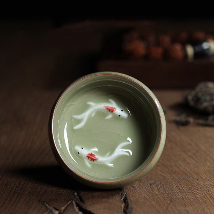 Buddha Stones Koi Fish colorato Tazza da tè in ceramica Kung Fu Tazza da tè Ciotola - Pesce Koi beige 6,8 cm * 3,4 cm * 55 ml - image 44