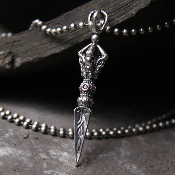 Buddha Stones 925 Sterling Silver Dorje Vajra Collana con ciondolo a catena per l'illuminazione