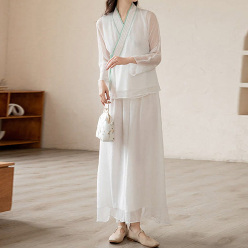 Buddha Stones Retro Preghiera Zen Meditazione Spirituale Pratica Chiffon Abbigliamento Donna Set