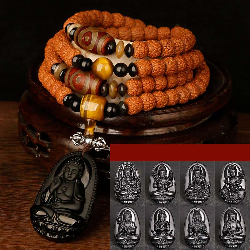 Tibet 108 Mala Beads Rudraksha Bodhi Seed Zodiaco Cinese Natale Buddha Ricchezza Braccialetto Charm