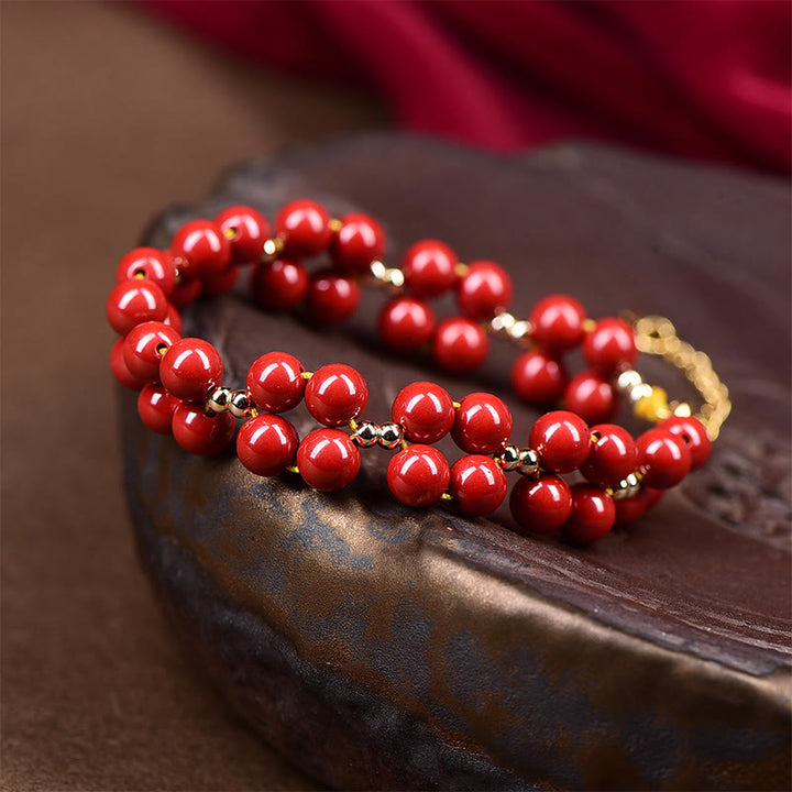 Braccialetto di benedizione con perline di cinabro naturale Buddha Stones