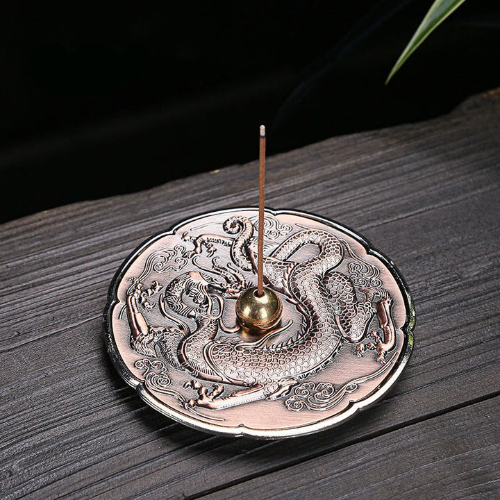 Buddha Stones rotonde di buon auspicio drago protezione lega di rame bruciatore di incenso decorazione