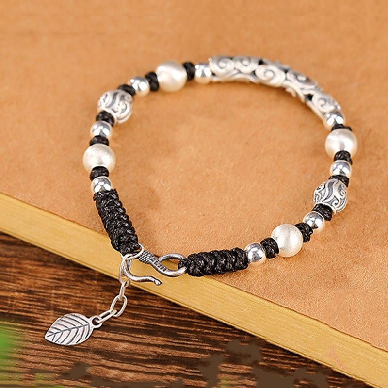 Braccialetto di corda di ricchezza con nuvola di buon auspicio in argento sterling 999 fatto a mano in rame Buddha Stones in Tibet