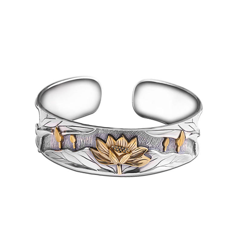 Braccialetto regolabile Buddha Stones 925 Sterling Silver Lotus Flower Calm