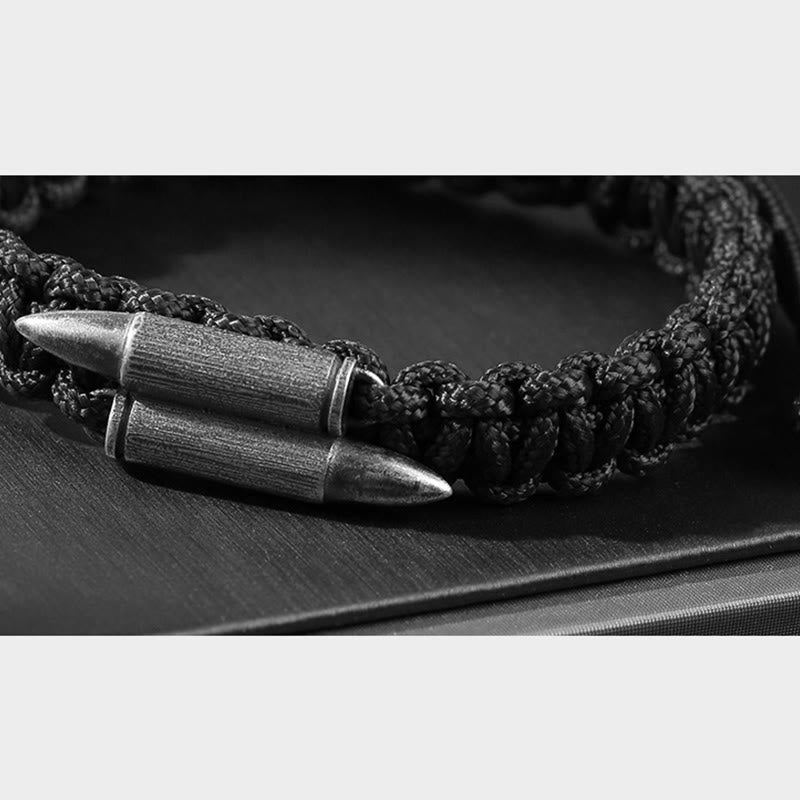 Braccialetto in corda intrecciata con design a proiettile in argento sterling 925 Buddha Stones