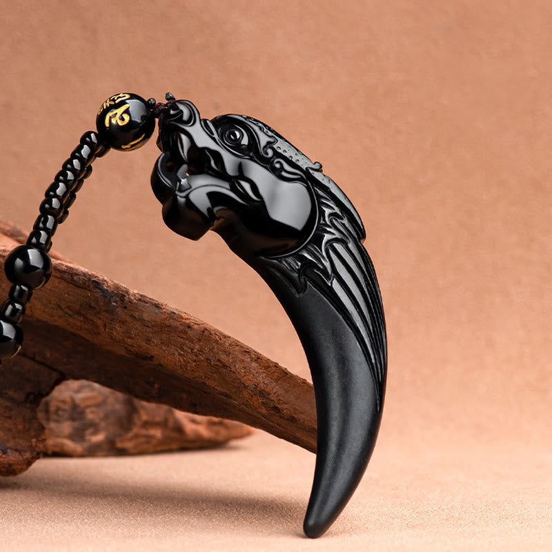 Collana con ciondolo di protezione con motivo a dente di drago dello zodiaco cinese in giada nera naturale Buddha Stones - image 2