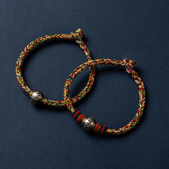 Bracciale intrecciato con nodo di King Kong, fatto a mano in Tibet, in argento sterling 925, con Buddha Stones, Om Mani Padme Hum e protezione dalla fortuna