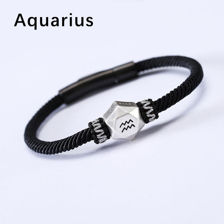 Braccialetto di corda fatto a mano con protezione delle 12 costellazioni dello zodiaco in argento sterling 999 Buddha Stones