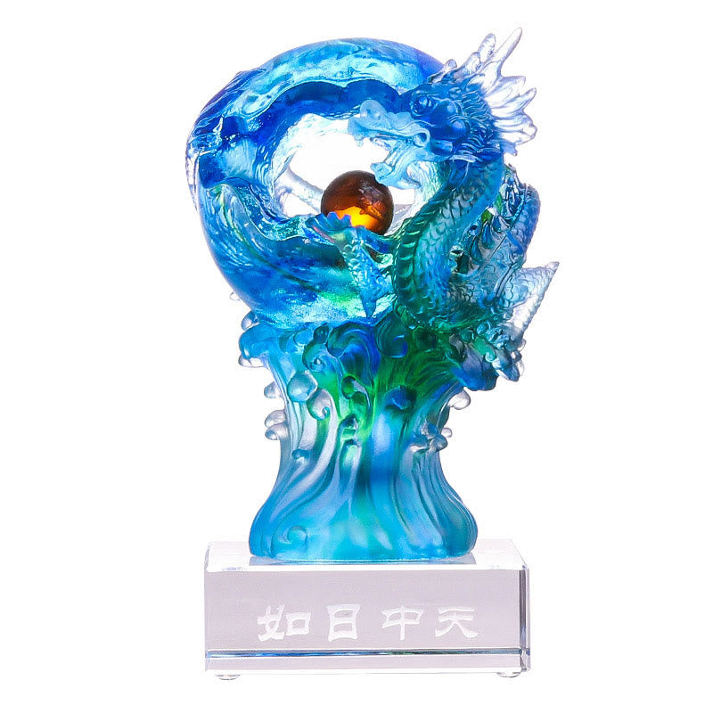 Buddha Stones fatte a mano Drago azzurro Liuli Cristallo Arte Pezzo Successo Protezione Casa Ufficio Decorazione