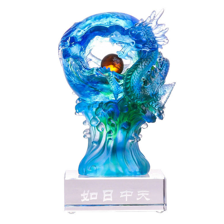 Buddha Stones fatte a mano Drago azzurro Liuli Cristallo Arte Pezzo Successo Protezione Casa Ufficio Decorazione