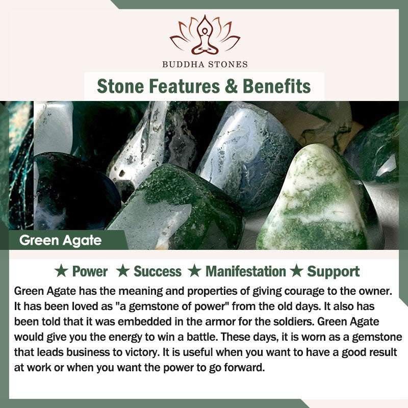 Buddha Stones 108 Perle Agata Verde Naturale Braccialetto Mala
