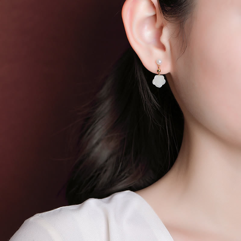 Orecchini Buddha Stones 925 Sterling Silver Placcato Oro Giada Rosa Fiore Ciano Giada Perla Fortuna