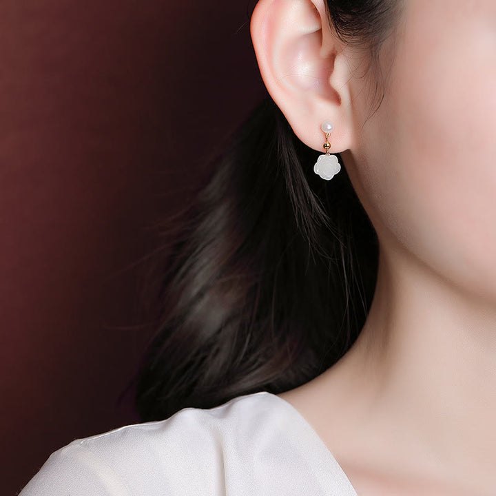 Orecchini Buddha Stones 925 Sterling Silver Placcato Oro Giada Rosa Fiore Ciano Giada Perla Fortuna