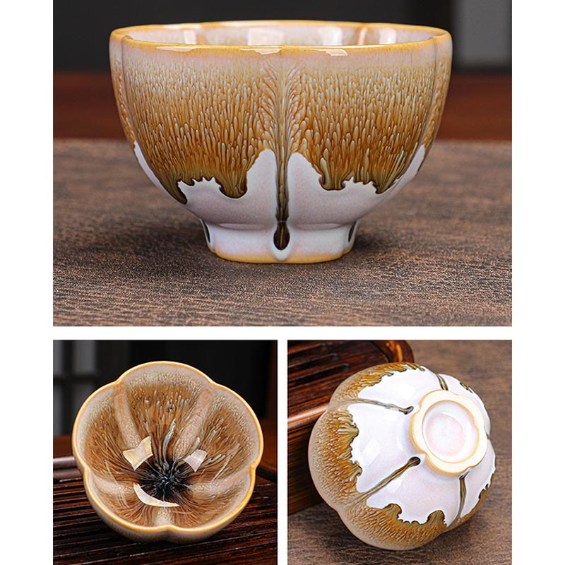 Buddha Stones 6 pezzi motivo a petalo di fiore di prugna cinese Jianzhan forno cambio tazza da tè in ceramica Kung Fu tazza da tè ciotola con scatola regalo