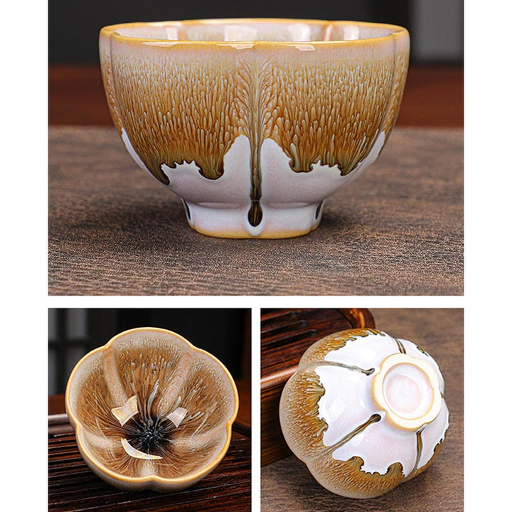 Buddha Stones 6 pezzi motivo a petalo di fiore di prugna cinese Jianzhan forno cambio tazza da tè in ceramica Kung Fu tazza da tè ciotola con scatola regalo