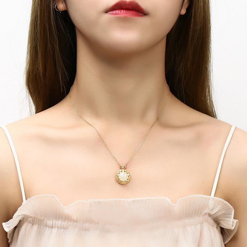 Collana con ciondolo in argento sterling 925, calcedonio verde, giada bianca Hetian Strength